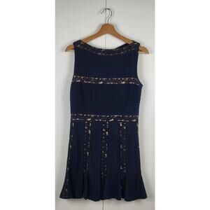 Tadashi Shoji Pintuck Jersey Lace Sleeveless Midi Formal Dress in Navy | XS